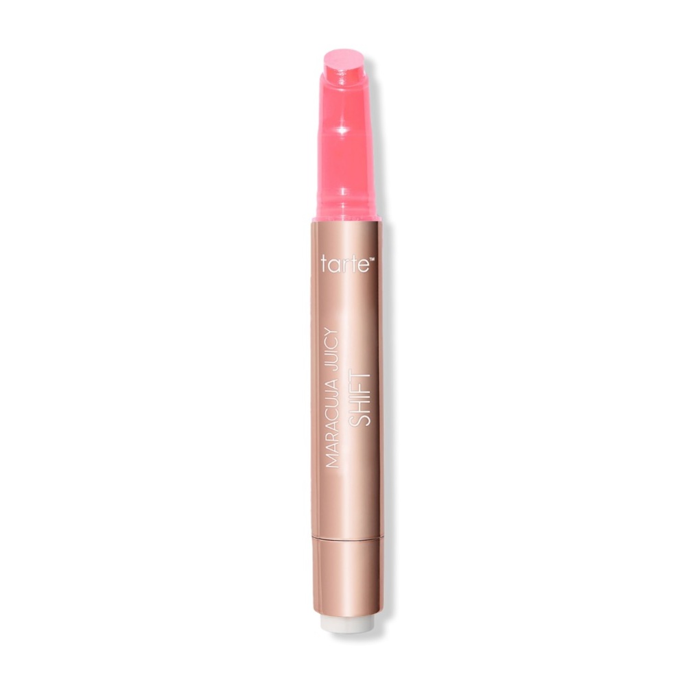 Tarte Maracuja Juicy Shift gloss lip balm, color is Big Ego, bright pink shift